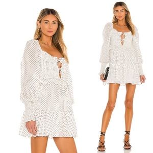 Majorelle Reece Smocked Long Sleeve Polka Dot Mini Dress